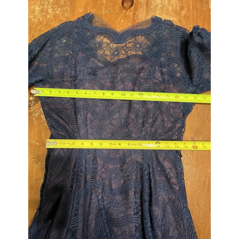 VTG 50’s Cocktail Prom Blue Lace Purple Taffeta Dress Womens Handmade*Flaw - Picture 12 of 16